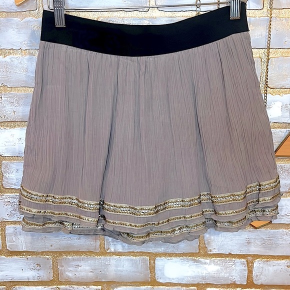 Free People Mushroom Layered Sequin Ruffle Trim A-Line Mini Skirt, Women’s Sz. S - Picture 2 of 10